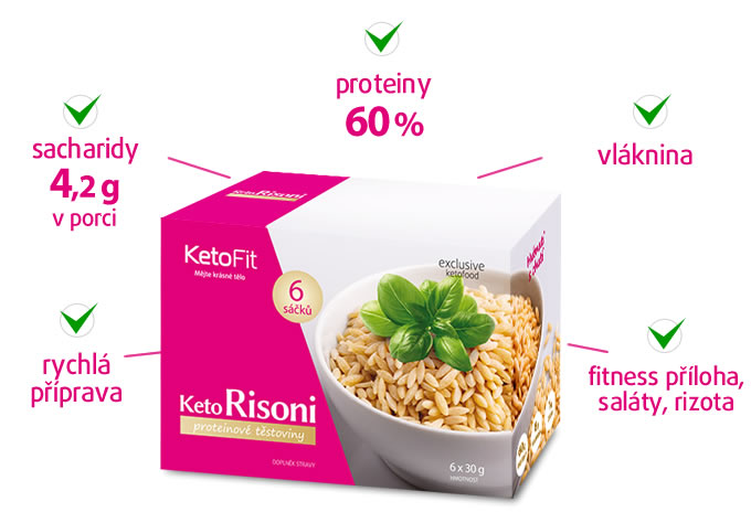 Nízkosacharidové proteinové těstoviny Risoni s maximem proteinů 60 %